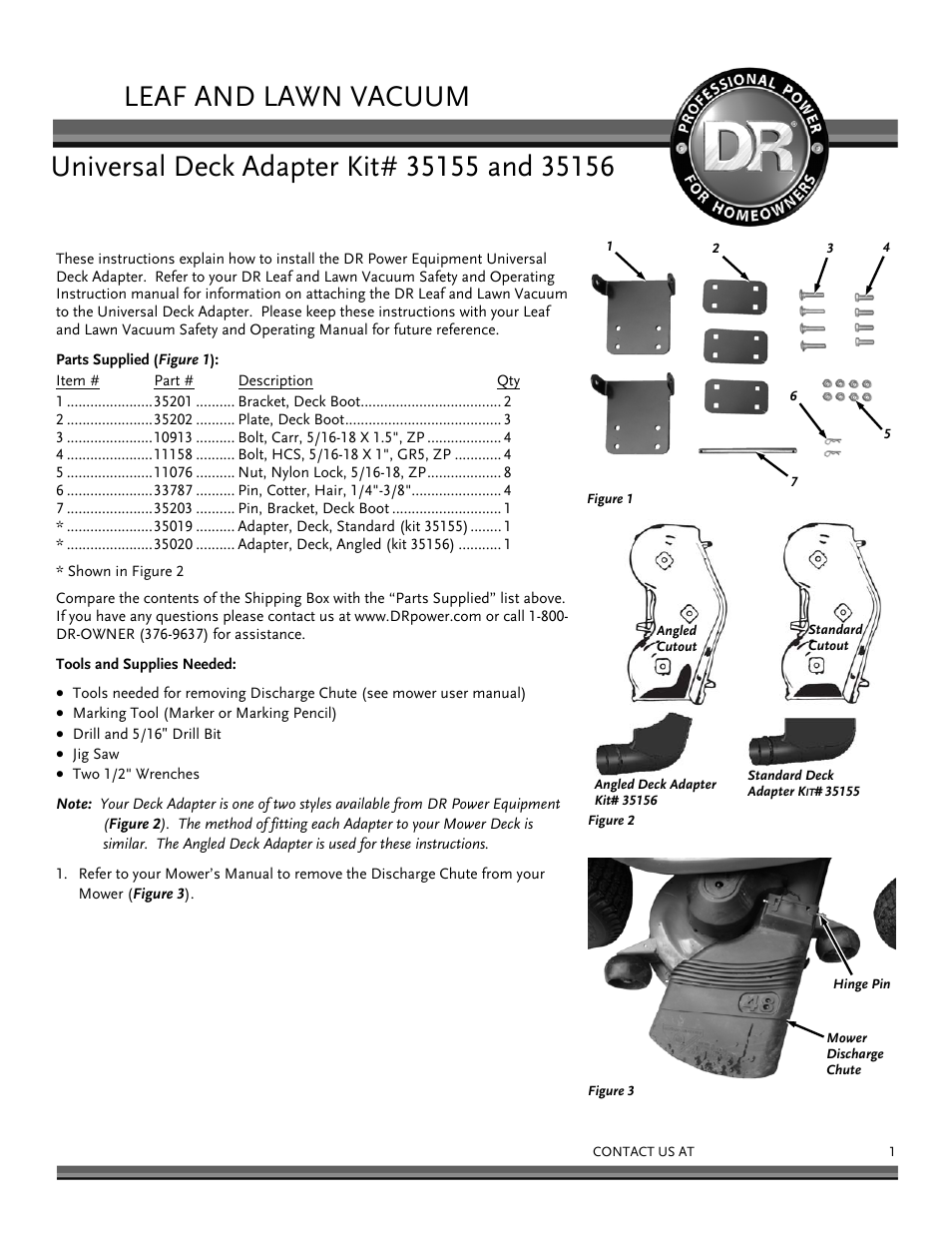 DR Power Tow-Behind Deck Adapter (September 2014 - Present) User Manual | 4 pages