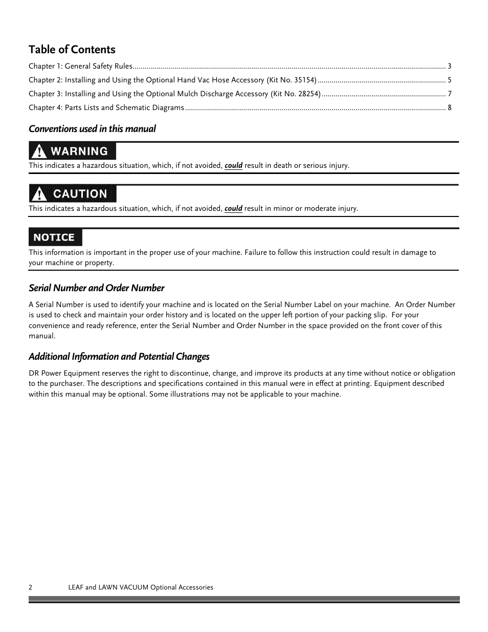 DR Power Tow-Behind Optional Vac and Mulch Discharge (September 2014 - Present) User Manual | Page 2 / 12