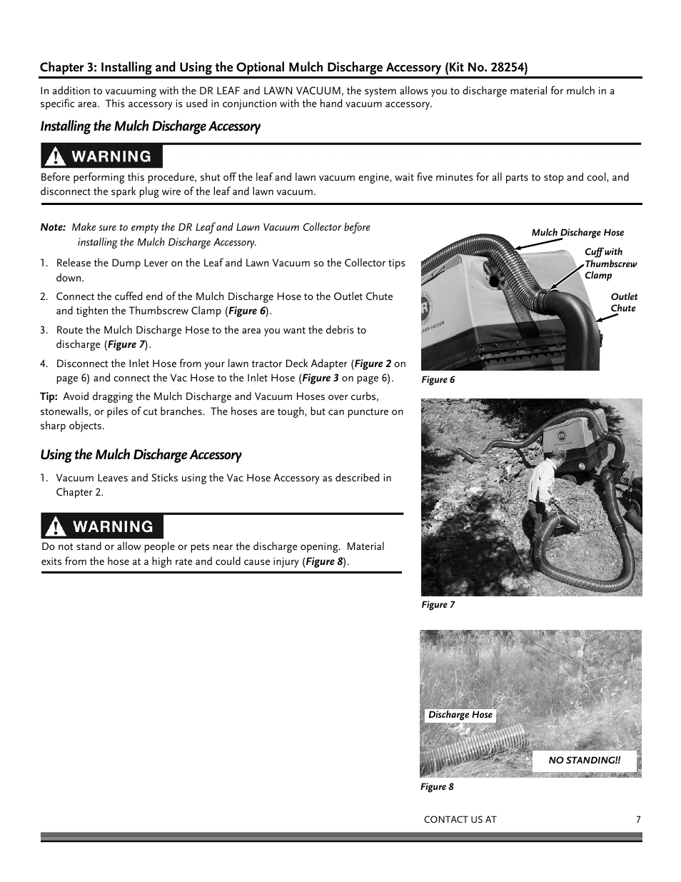 Installing the mulch discharge accessory, Using the mulch discharge accessory | DR Power Tow-Behind Optional Vac and Mulch Discharge (September 2014 - Present) User Manual | Page 7 / 12