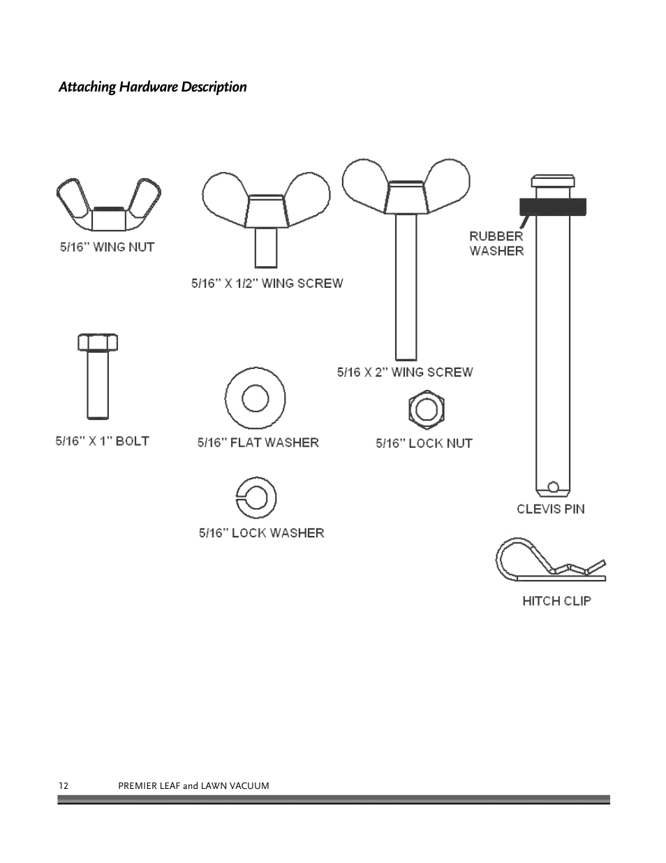 Attaching hardware description | DR Power Tow-Behind 8.00 Premier (Pre-August 2010) User Manual | Page 16 / 72