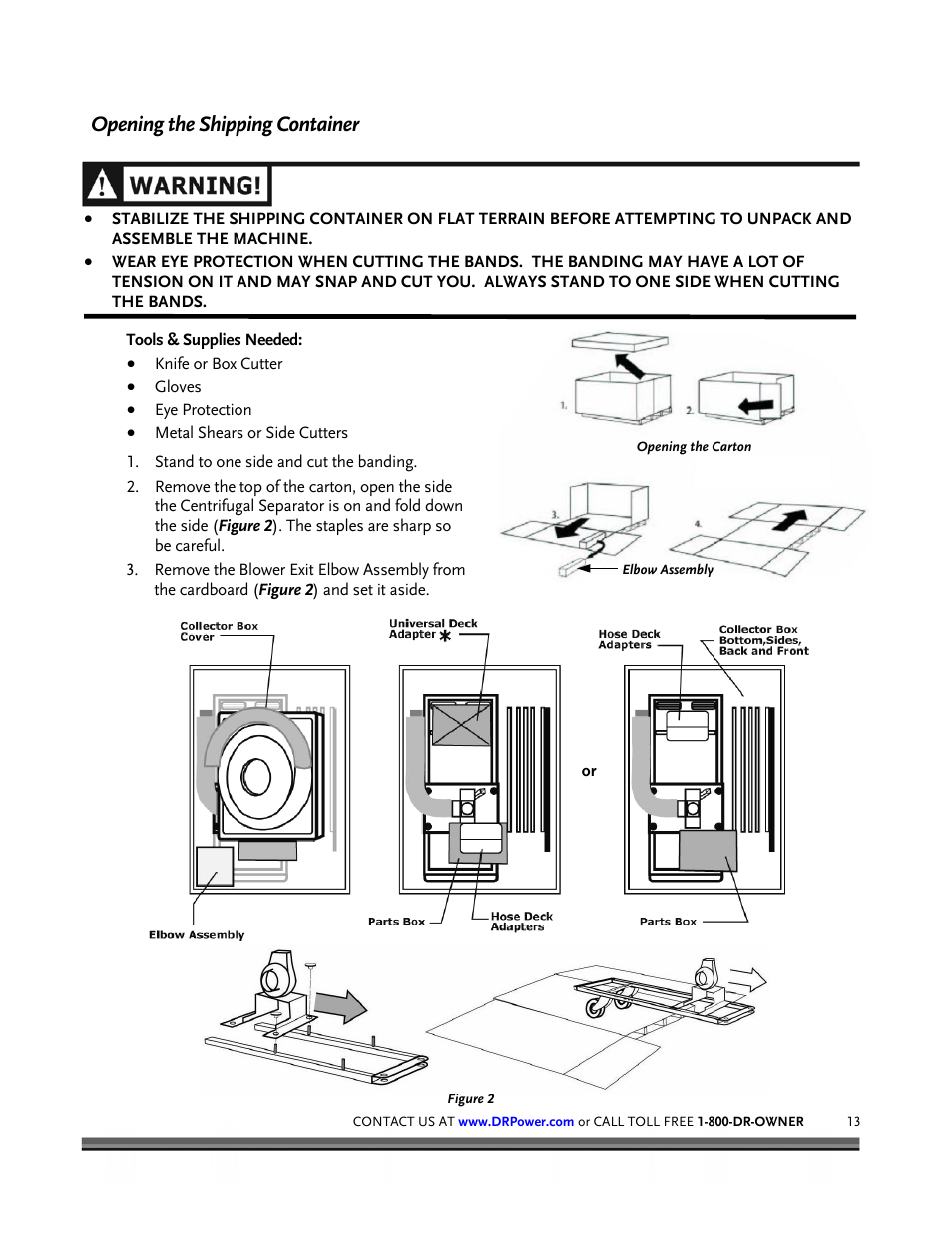 Opening the shipping container | DR Power Tow-Behind 8.00 Premier (Pre-August 2010) User Manual | Page 17 / 72