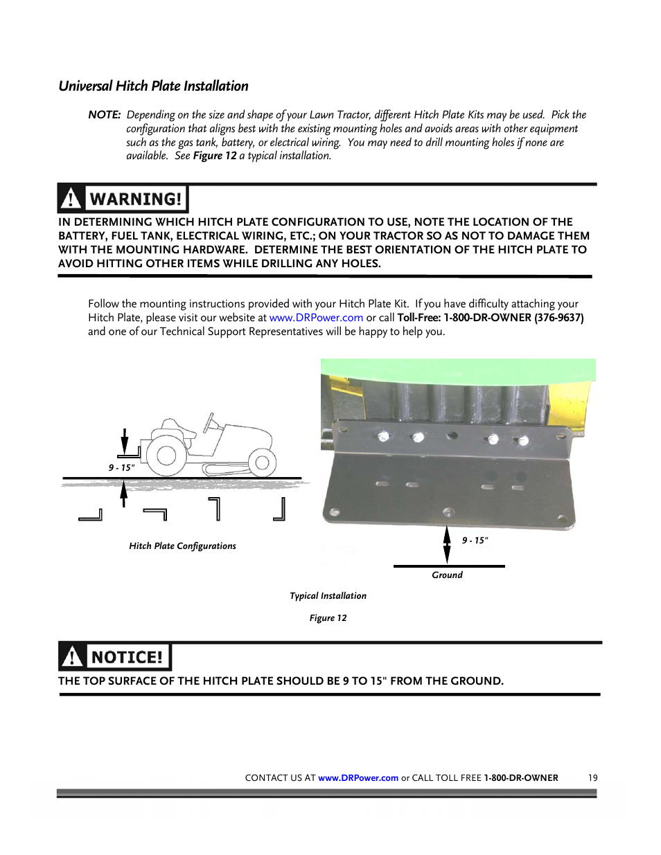 Universal hitch plate installation | DR Power Tow-Behind 8.00 Premier (Pre-August 2010) User Manual | Page 23 / 72