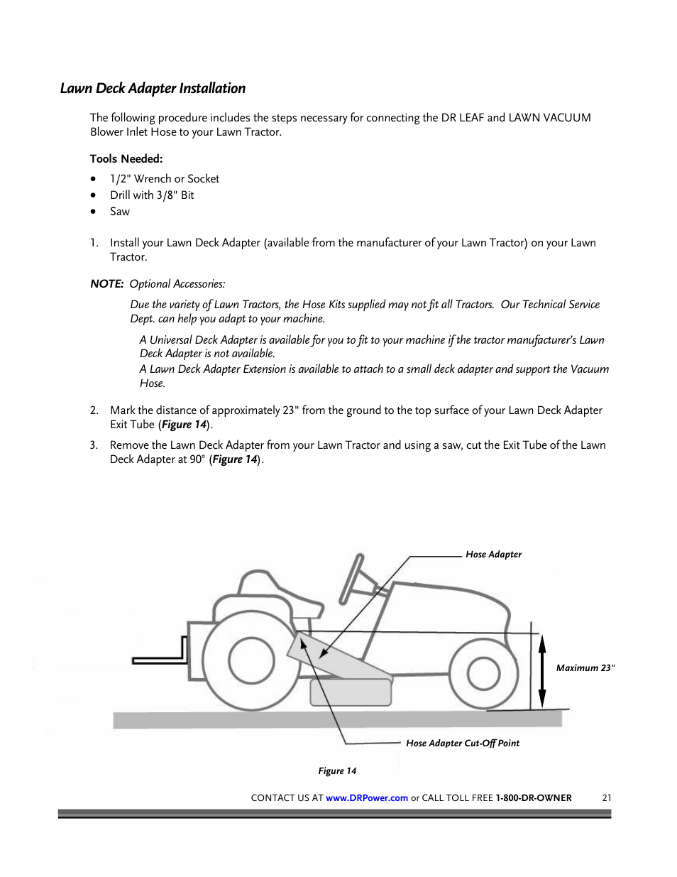 Lawn deck adapter installation | DR Power Tow-Behind 8.00 Premier (Pre-August 2010) User Manual | Page 25 / 72