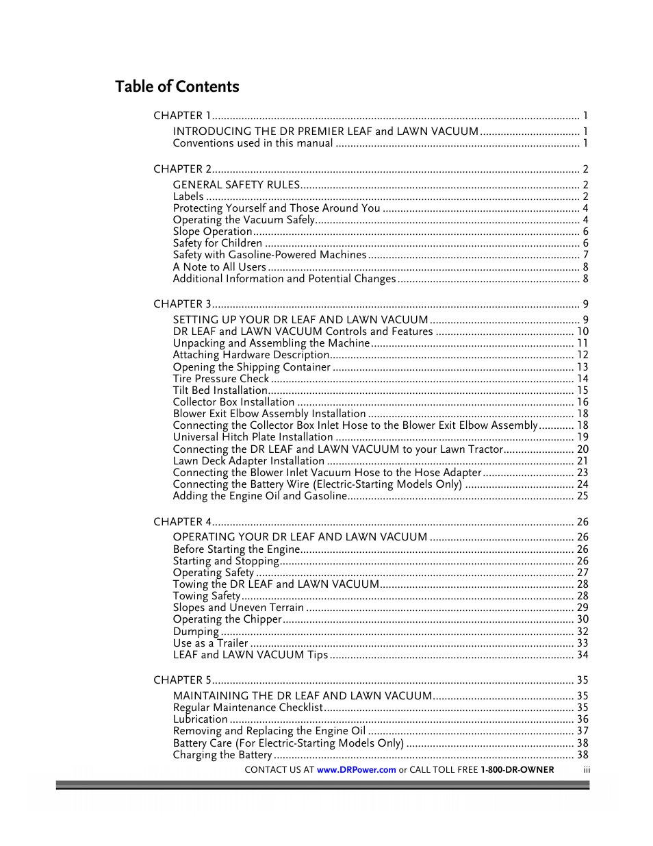 DR Power Tow-Behind 8.00 Premier (Pre-August 2010) User Manual | Page 3 / 72