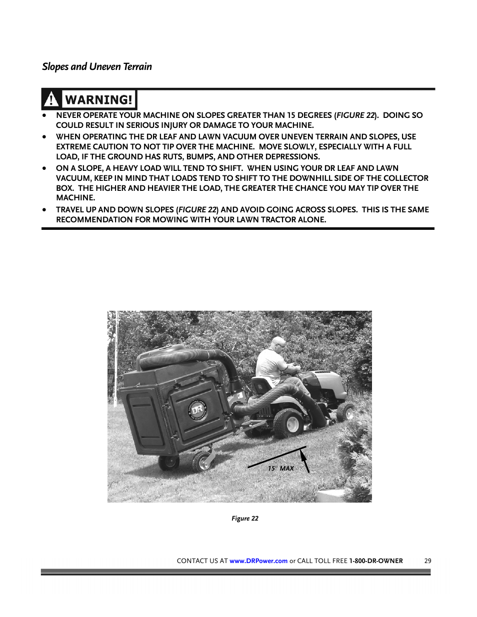 Slopes and uneven terrain | DR Power Tow-Behind 8.00 Premier (Pre-August 2010) User Manual | Page 33 / 72