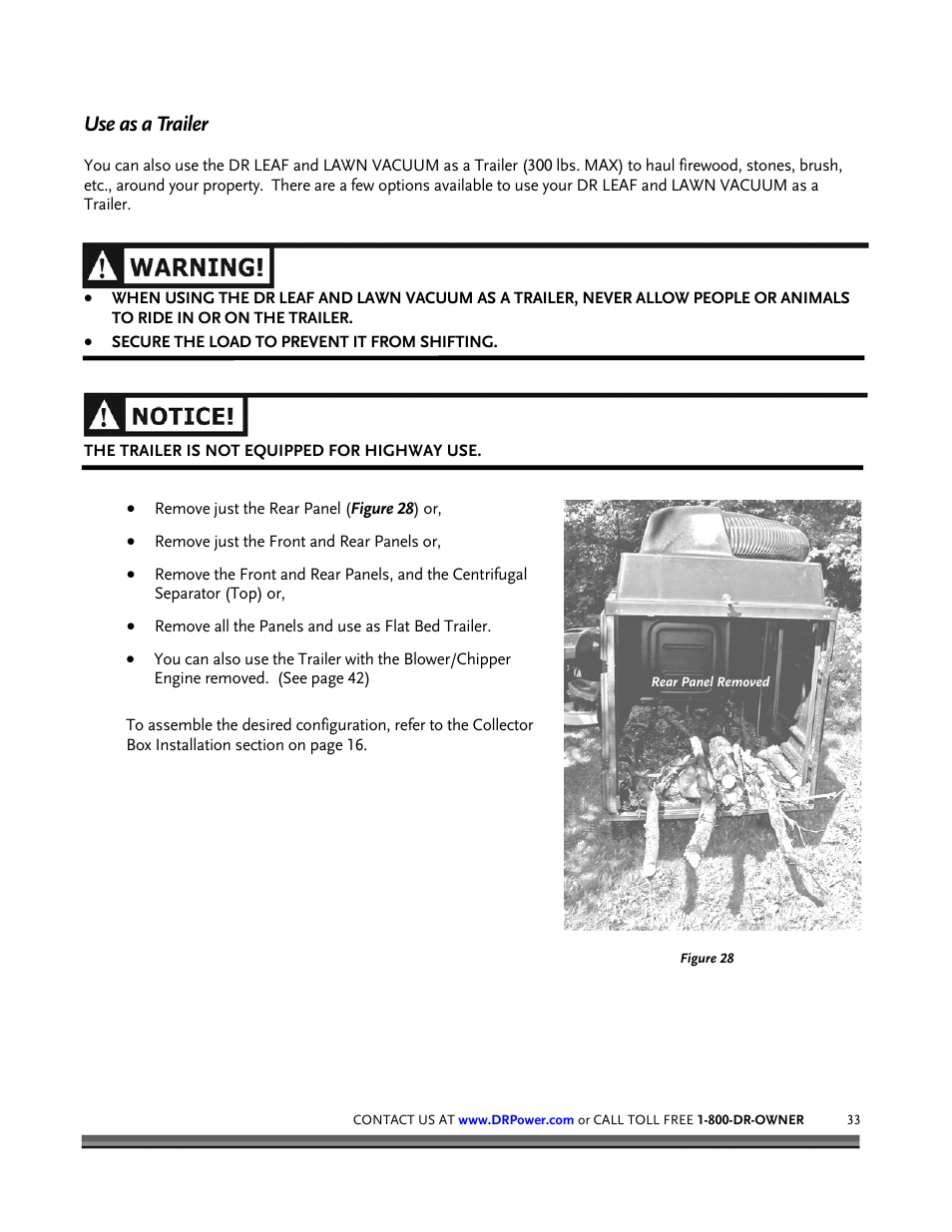 Use as a trailer | DR Power Tow-Behind 8.00 Premier (Pre-August 2010) User Manual | Page 37 / 72