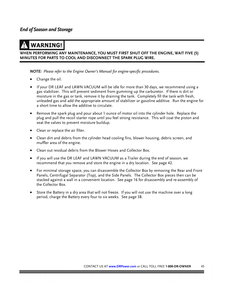 End of season and storage | DR Power Tow-Behind 8.00 Premier (Pre-August 2010) User Manual | Page 49 / 72