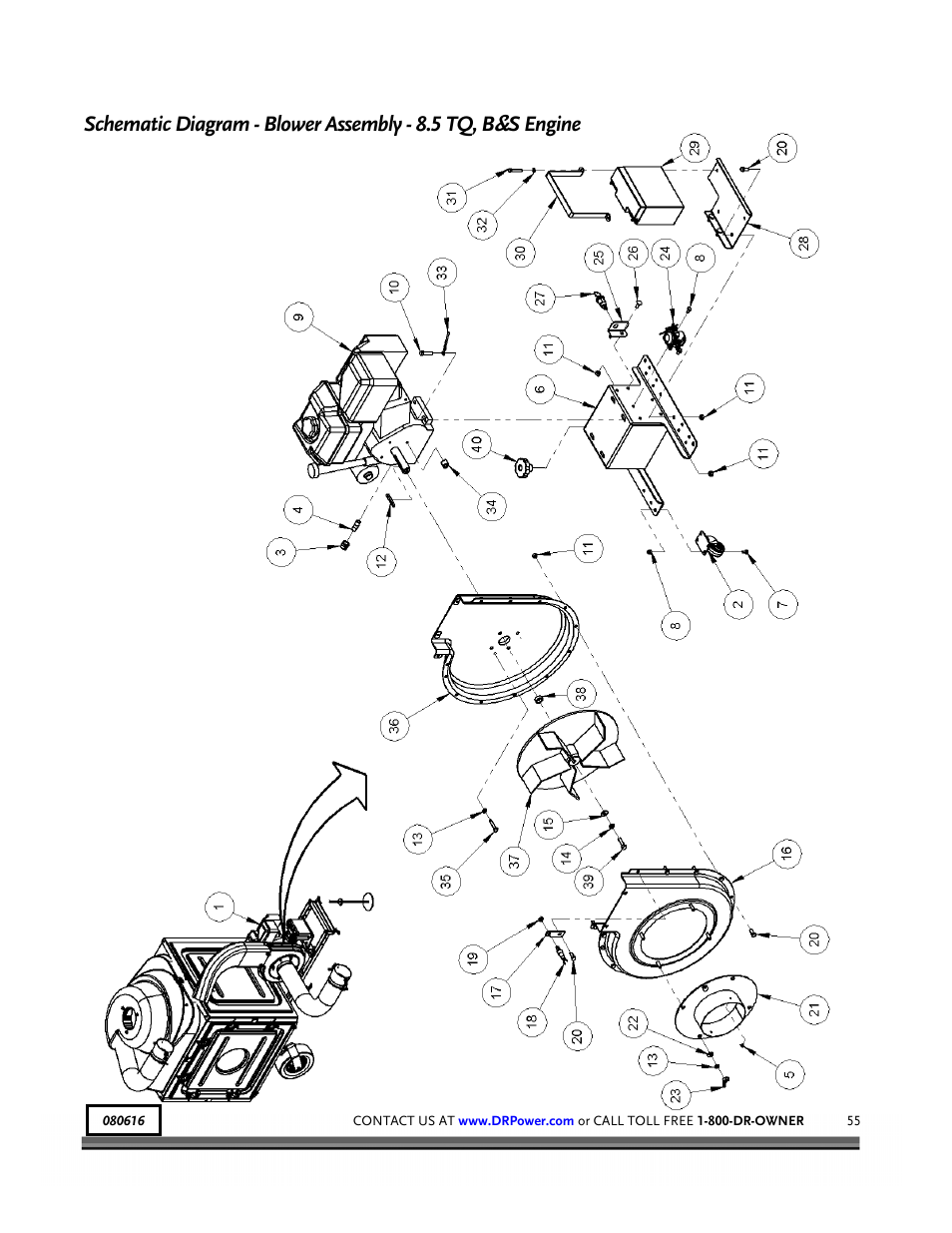 Schematic diagram - blower assembly - 8.5 tq, b, S engine | DR Power Tow-Behind 8.00 Premier (Pre-August 2010) User Manual | Page 59 / 72