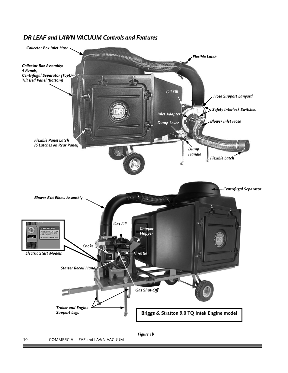 Dr leaf and lawn vacuum controls and features | DR Power Tow-Behind 9.00 Commercial (May 2006 - July 2010) User Manual | Page 14 / 72