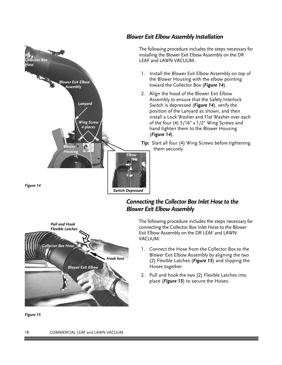 Blower exit elbow assembly installation | DR Power Tow-Behind 9.00 Commercial (May 2006 - July 2010) User Manual | Page 22 / 72