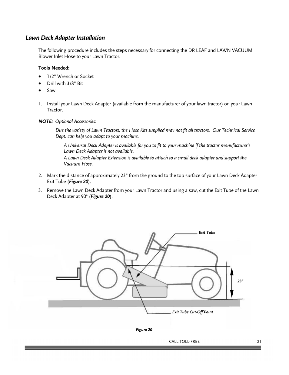 Lawn deck adapter installation | DR Power Tow-Behind 9.00 Commercial (May 2006 - July 2010) User Manual | Page 25 / 72