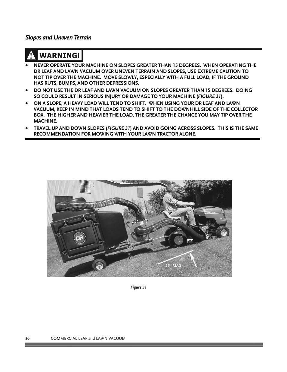 Slopes and uneven terrain | DR Power Tow-Behind 9.00 Commercial (May 2006 - July 2010) User Manual | Page 34 / 72