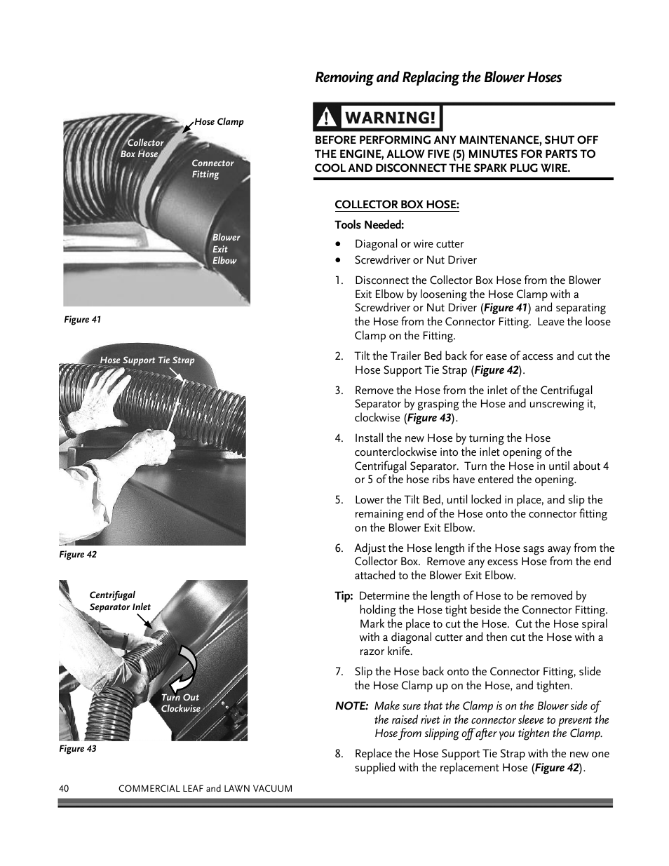 Removing and replacing the blower hoses | DR Power Tow-Behind 9.00 Commercial (May 2006 - July 2010) User Manual | Page 44 / 72