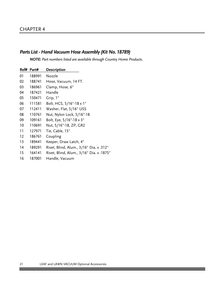 Parts lists and schematic diagrams, Chapter 4 | DR Power Tow-Behind Vacuum Hose (Pre-August 2010) User Manual | Page 24 / 32