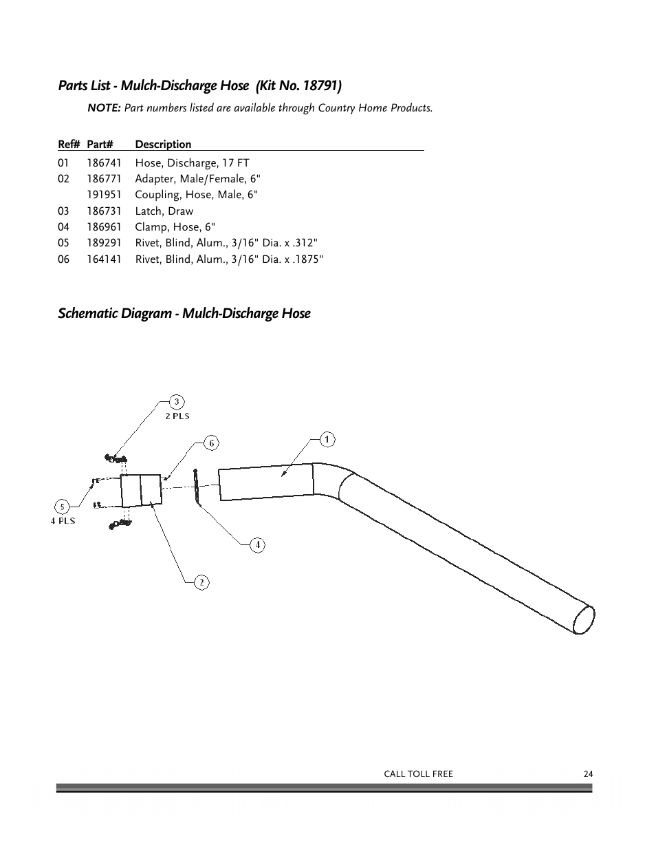 Schematic diagram - mulch-discharge hose | DR Power Tow-Behind Vacuum Hose (Pre-August 2010) User Manual | Page 27 / 32