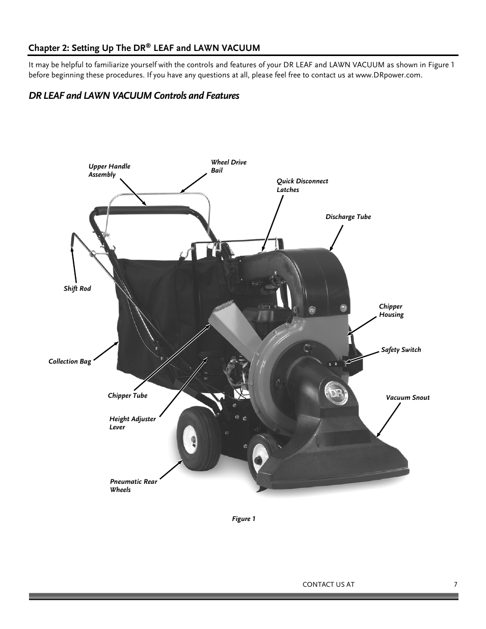 Dr leaf and lawn vacuum controls and features | DR Power Walk-Behind 11.50 fpt (August 2010 - Present) User Manual | Page 7 / 32