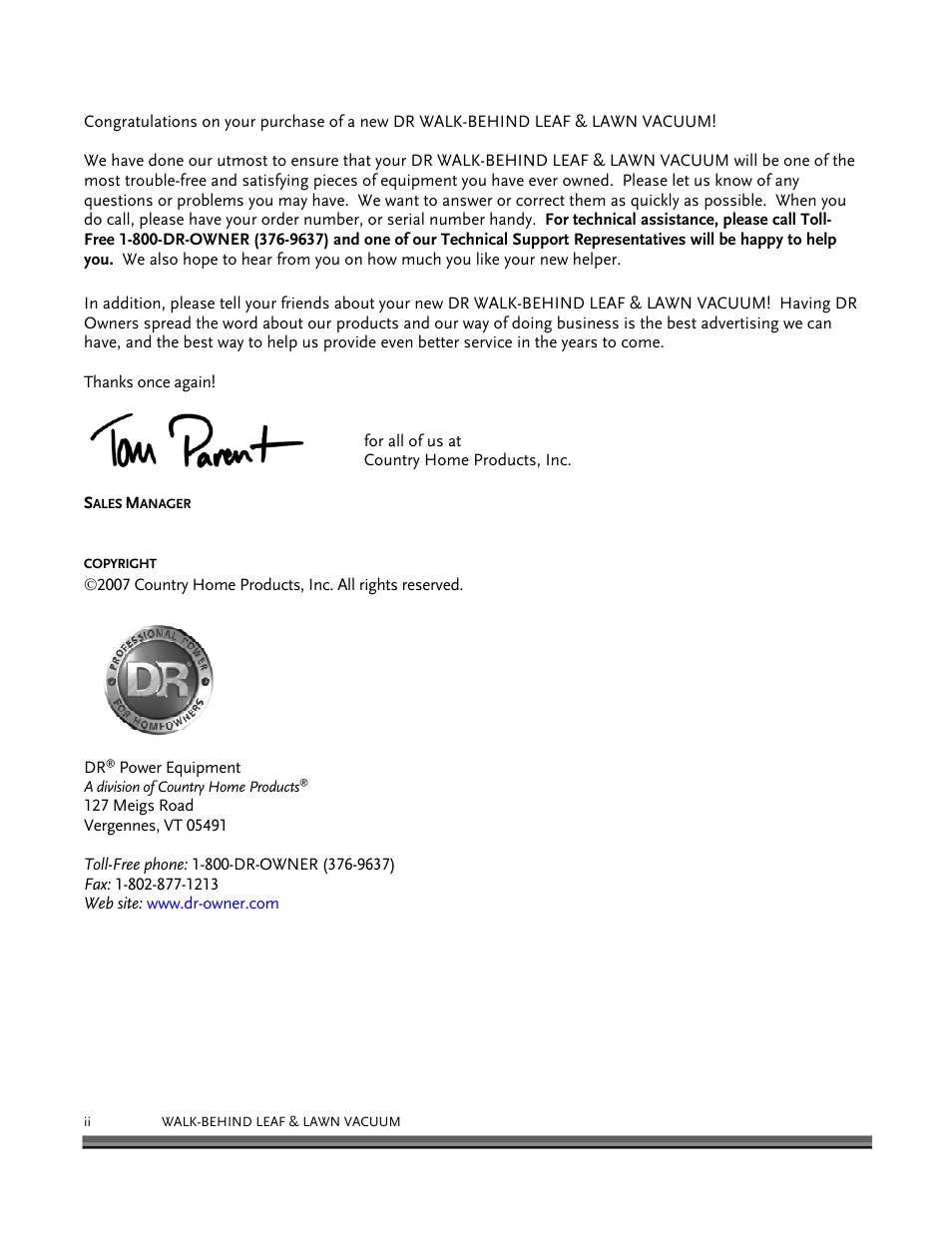 DR Power Walk-Behind 6.5 (Pre-August 2010) User Manual | Page 2 / 62
