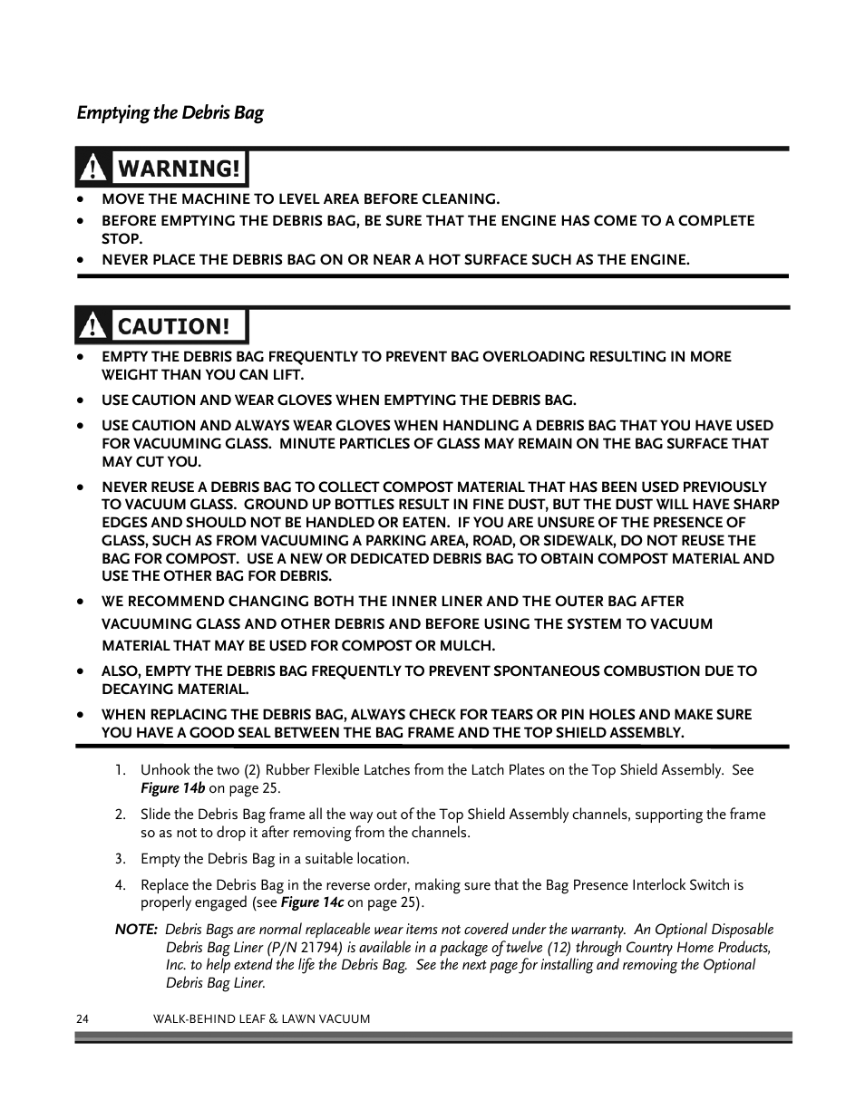 Emptying the debris bag | DR Power Walk-Behind 6.5 (Pre-August 2010) User Manual | Page 28 / 62