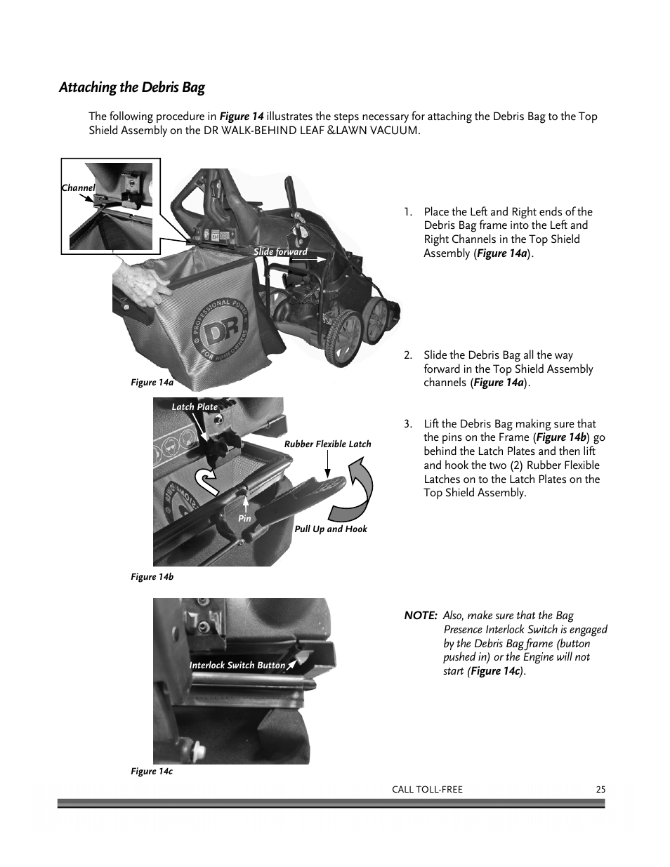 Attaching the debris bag | DR Power Walk-Behind 6.5 (Pre-August 2010) User Manual | Page 29 / 62