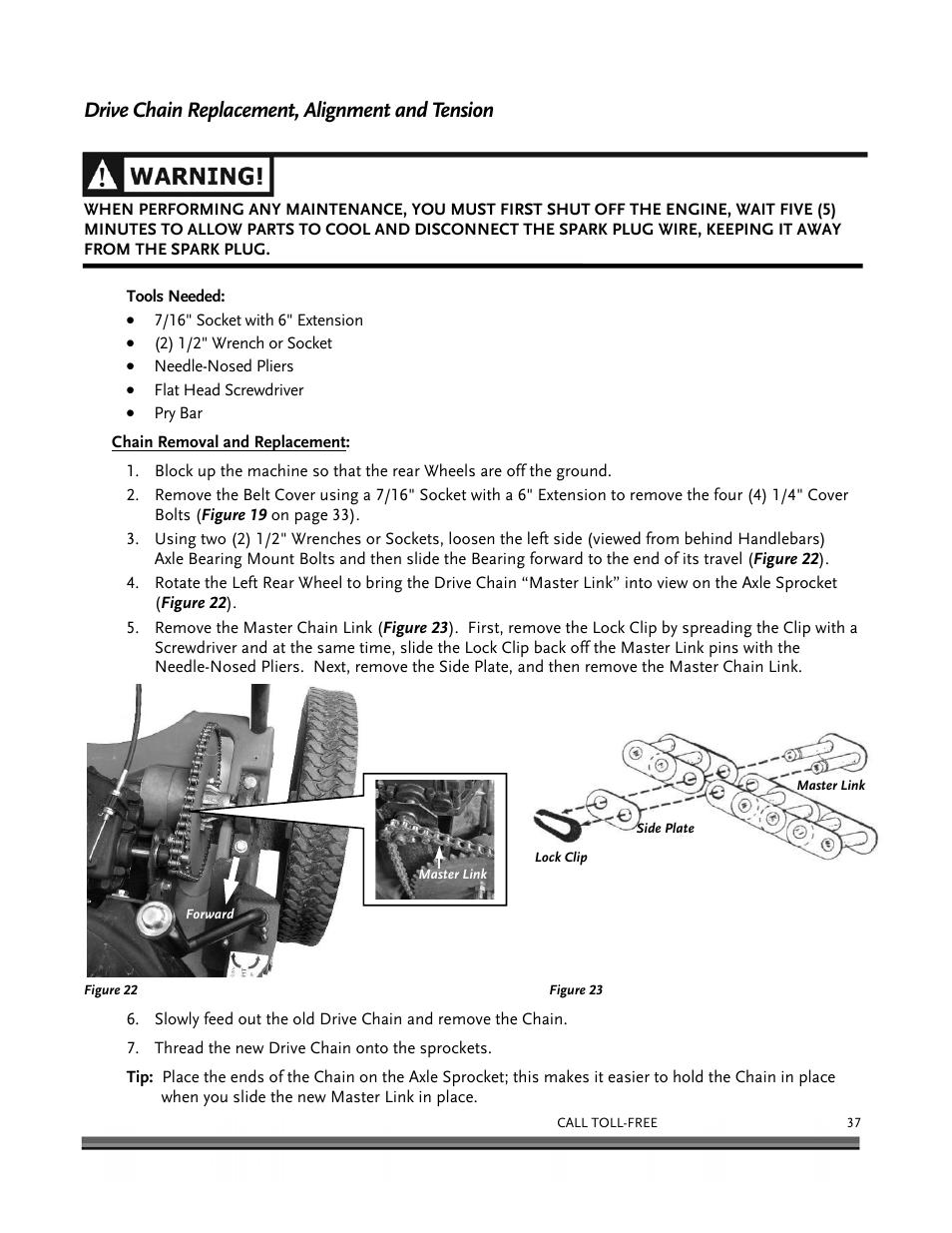 Drive chain replacement, alignment and tension | DR Power Walk-Behind 6.5 (Pre-August 2010) User Manual | Page 41 / 62