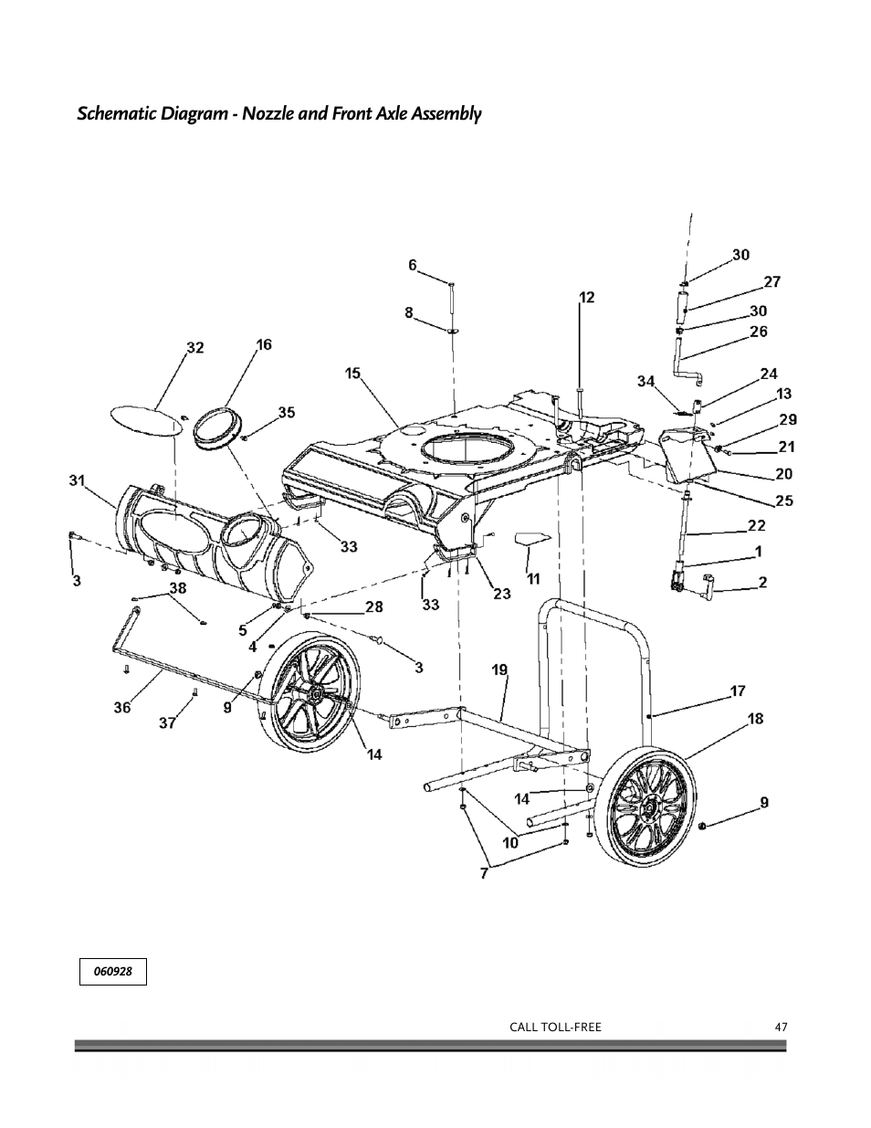 Schematic diagram - nozzle and front axle assembly | DR Power Walk-Behind 6.5 (Pre-August 2010) User Manual | Page 51 / 62