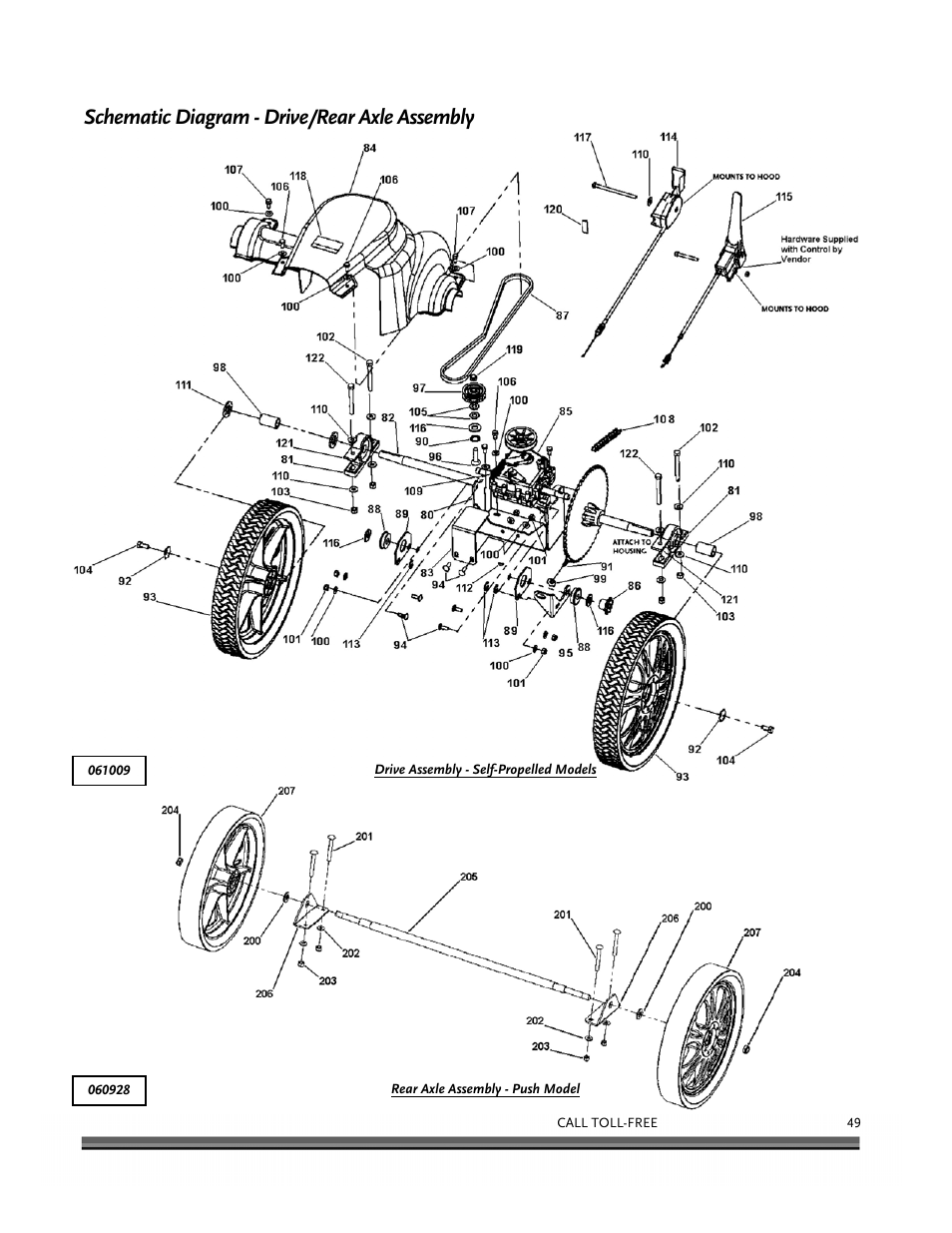 Schematic diagram - drive/rear axle assembly | DR Power Walk-Behind 6.5 (Pre-August 2010) User Manual | Page 53 / 62