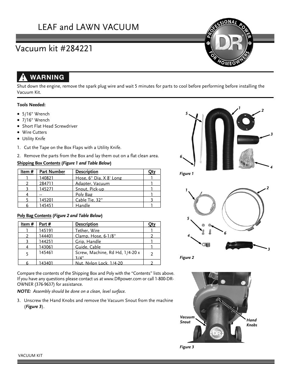 DR Power Walk-Behind On Board Vacuum Hose User Manual | 2 pages