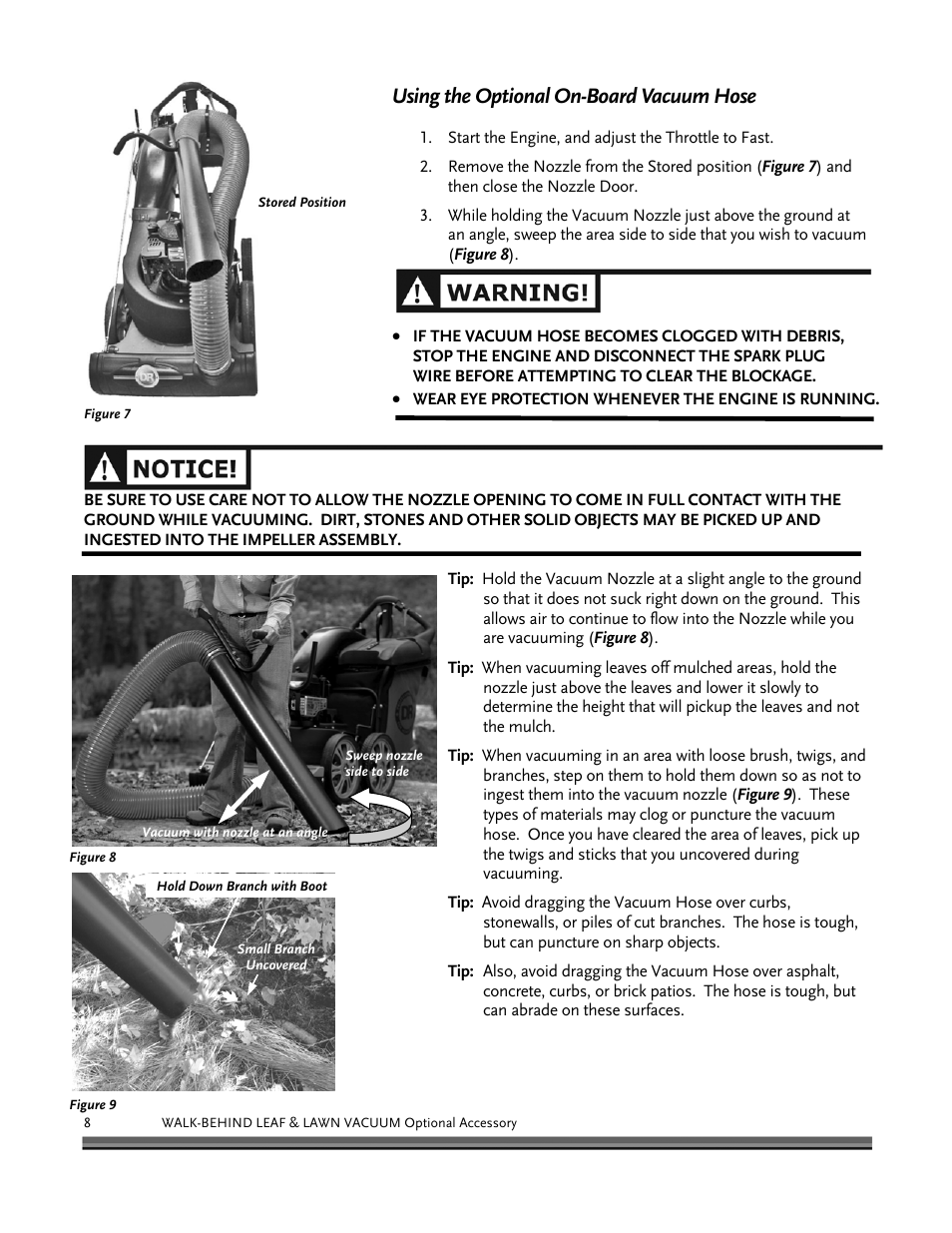 Using the optional on-board vacuum hose | DR Power Walk-Behind On Board Vacuum Hose (July 2010 and Prior) User Manual | Page 12 / 16