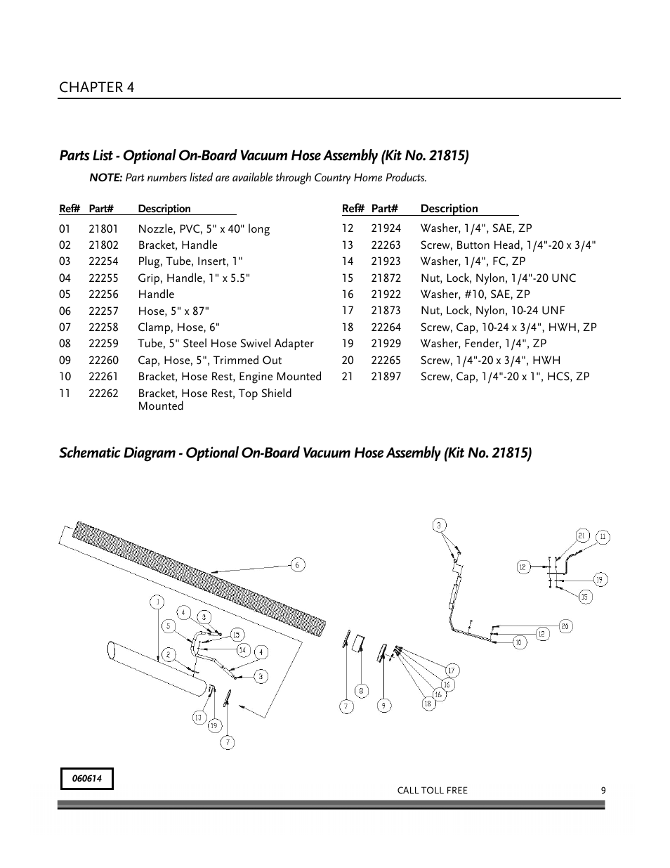 Parts list and schematic diagram, Chapter 4 | DR Power Walk-Behind On Board Vacuum Hose (July 2010 and Prior) User Manual | Page 13 / 16