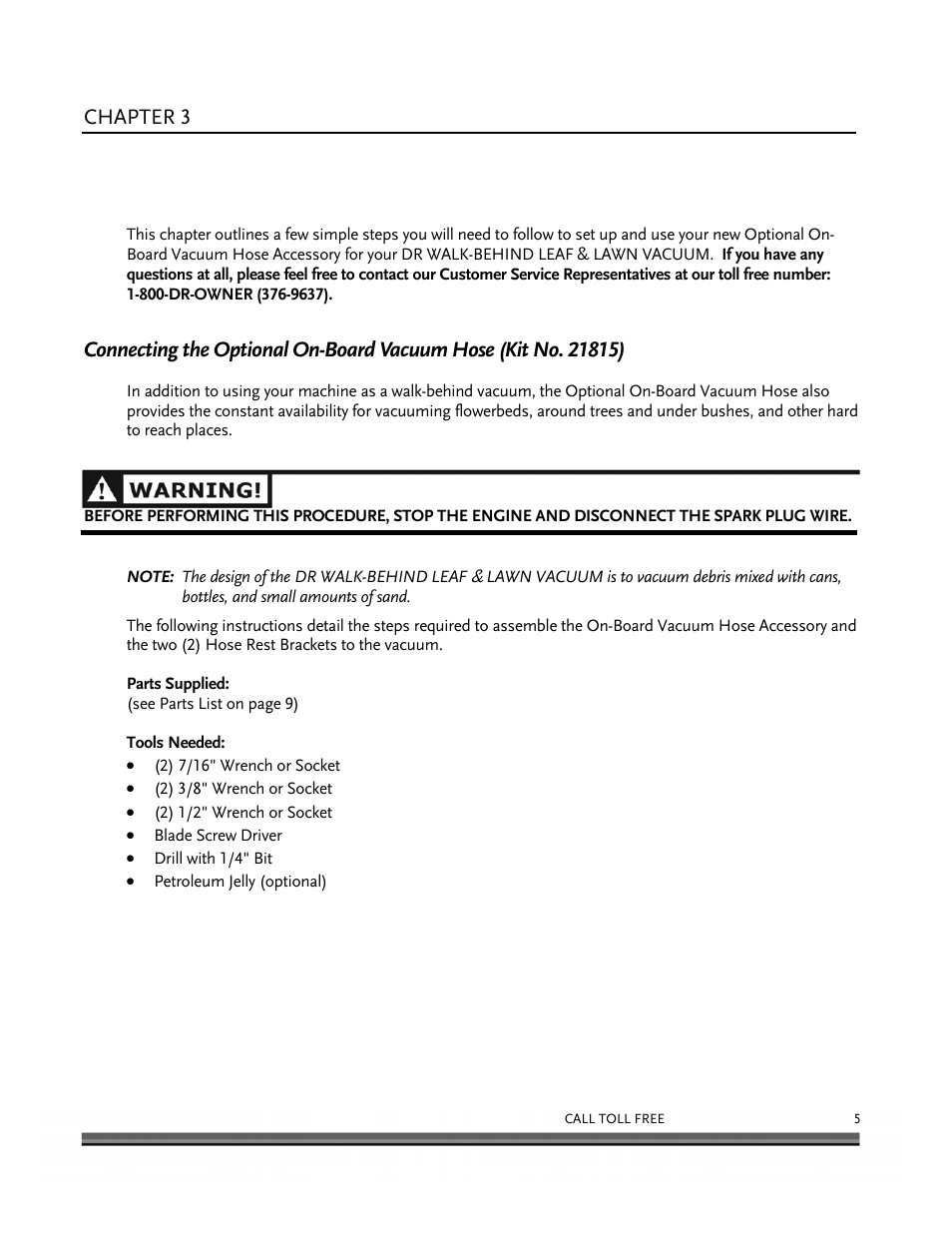Chapter 3 | DR Power Walk-Behind On Board Vacuum Hose (July 2010 and Prior) User Manual | Page 9 / 16