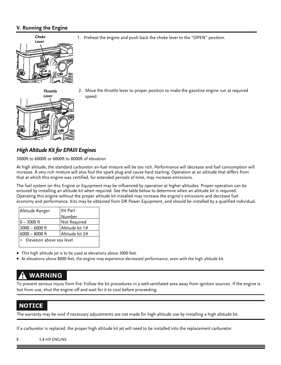 High altitude kit for epaiii engines | DR Power RapidFire 5.5 HP Subaru (July 2013 - Present) Engine Manual User Manual | Page 8 / 24