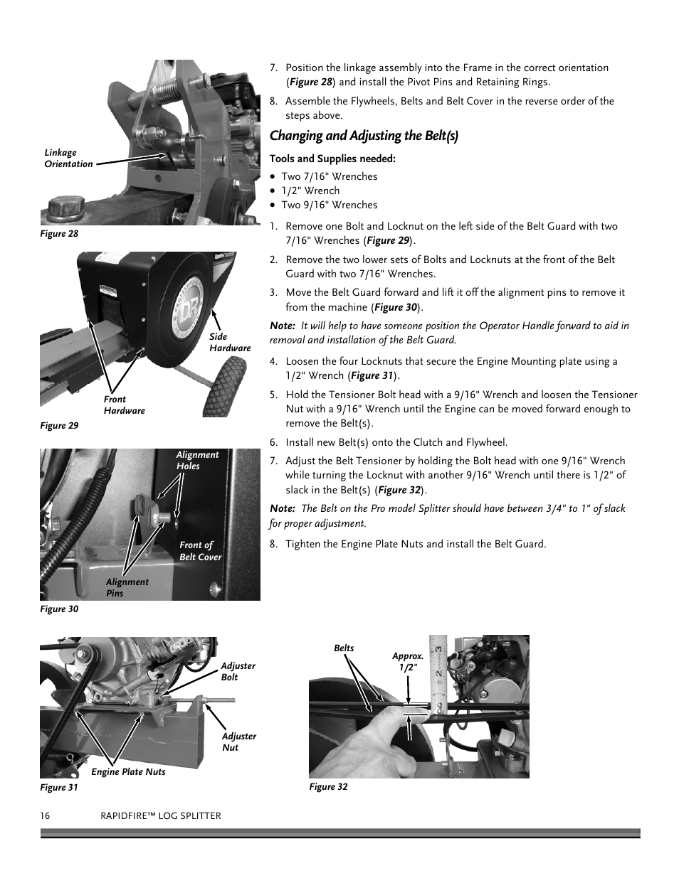 Changing and adjusting the belt(s) | DR Power RapidFire 6 HP Subaru (July 2012 - Aug 2013) User Manual | Page 16 / 28