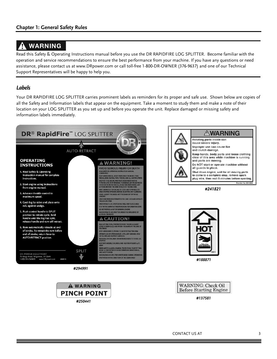Labels | DR Power RapidFire 6 HP Subaru (July 2012 - Aug 2013) User Manual | Page 3 / 28