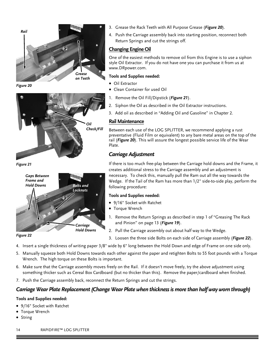 Carriage adjustment | DR Power RapidFire 6 HP Subaru (Aug 2011 - Sept 2012) User Manual | Page 14 / 28