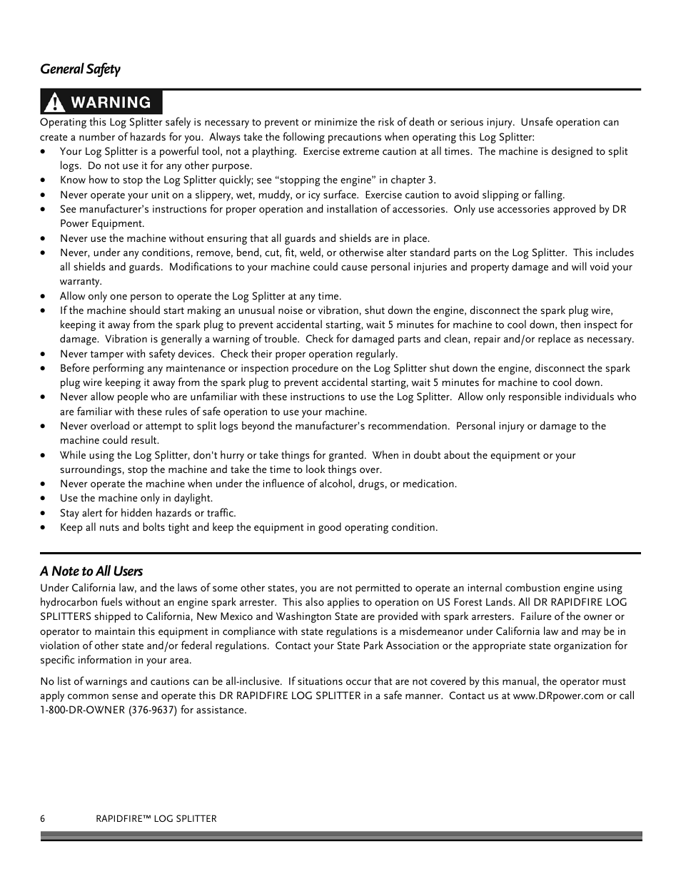 DR Power RapidFire 6 HP Subaru (Aug 2011 - Sept 2012) User Manual | Page 6 / 28