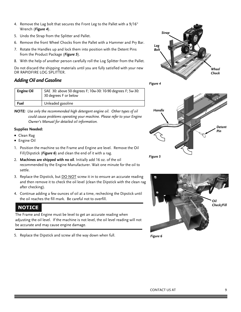 Adding oil and gasoline | DR Power RapidFire 6 HP Subaru (Aug 2011 - Sept 2012) User Manual | Page 9 / 28