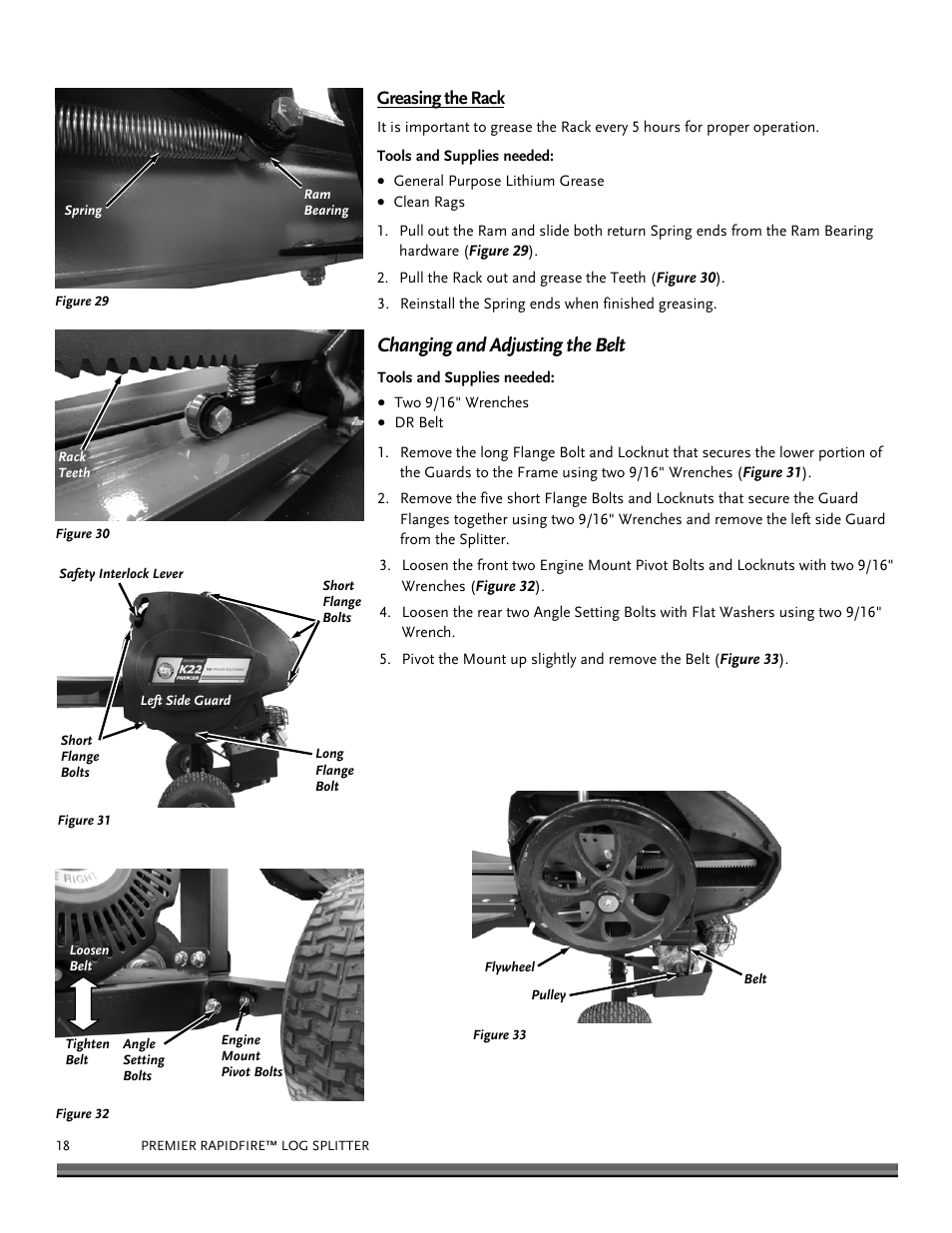 Changing and adjusting the belt | DR Power RapidFire 3.0 HP DR (June 2014 - Present) Operating Manual User Manual | Page 18 / 32