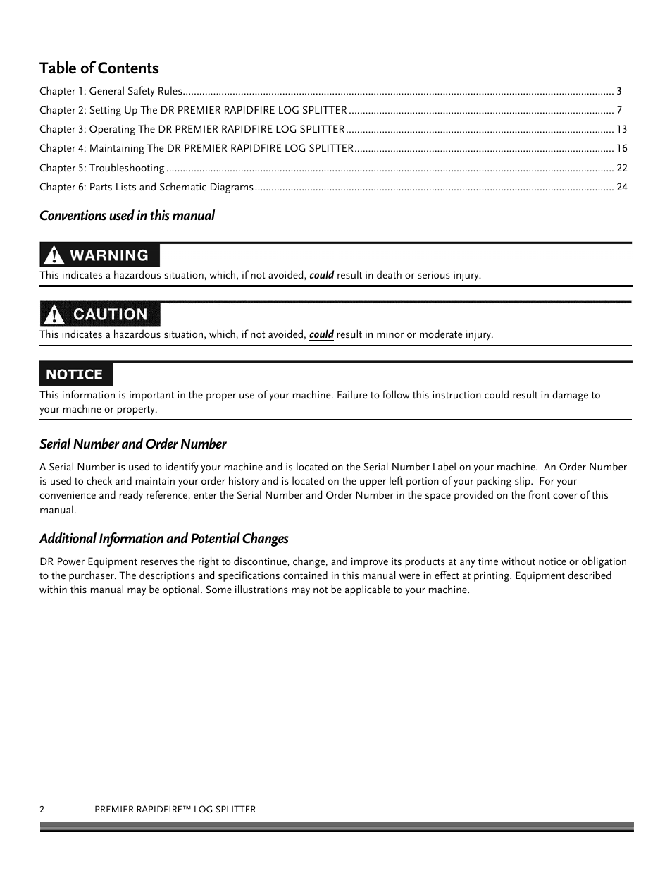 DR Power RapidFire 3.0 HP DR (June 2014 - Present) Operating Manual User Manual | Page 2 / 32
