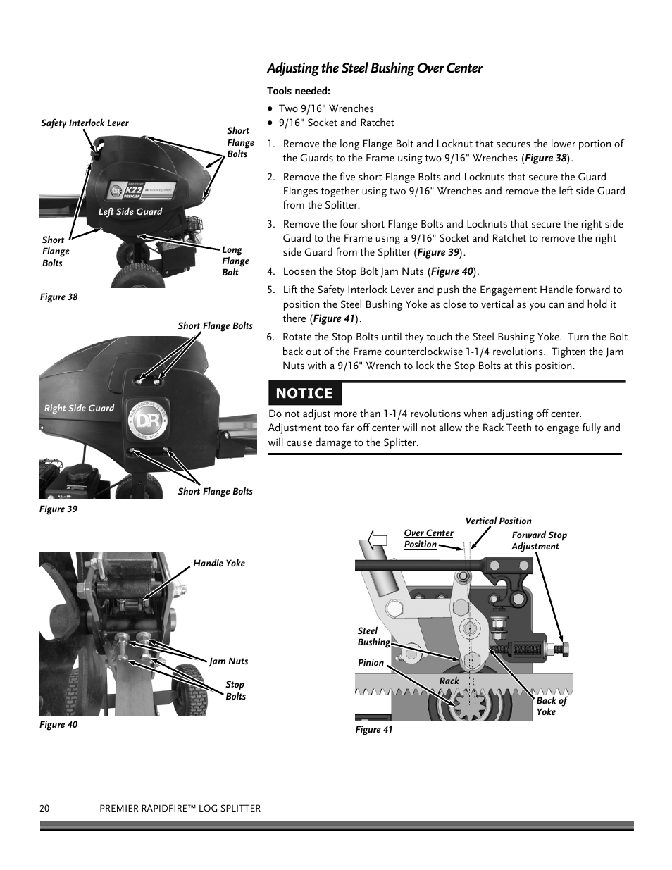 Adjusting the steel bushing over center | DR Power RapidFire 3.0 HP DR (June 2014 - Present) Operating Manual User Manual | Page 20 / 32