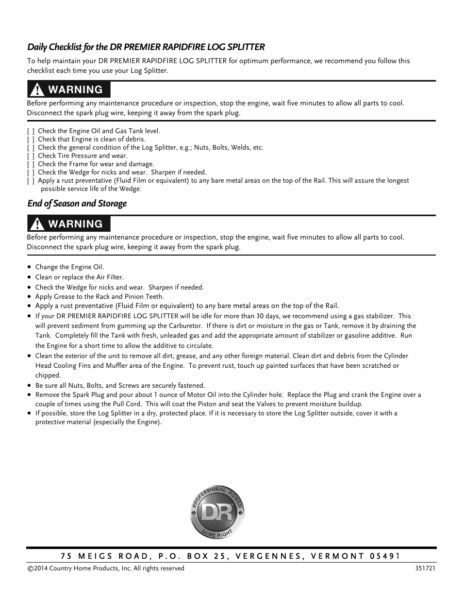 End of season and storage | DR Power RapidFire 3.0 HP DR (June 2014 - Present) Operating Manual User Manual | Page 32 / 32