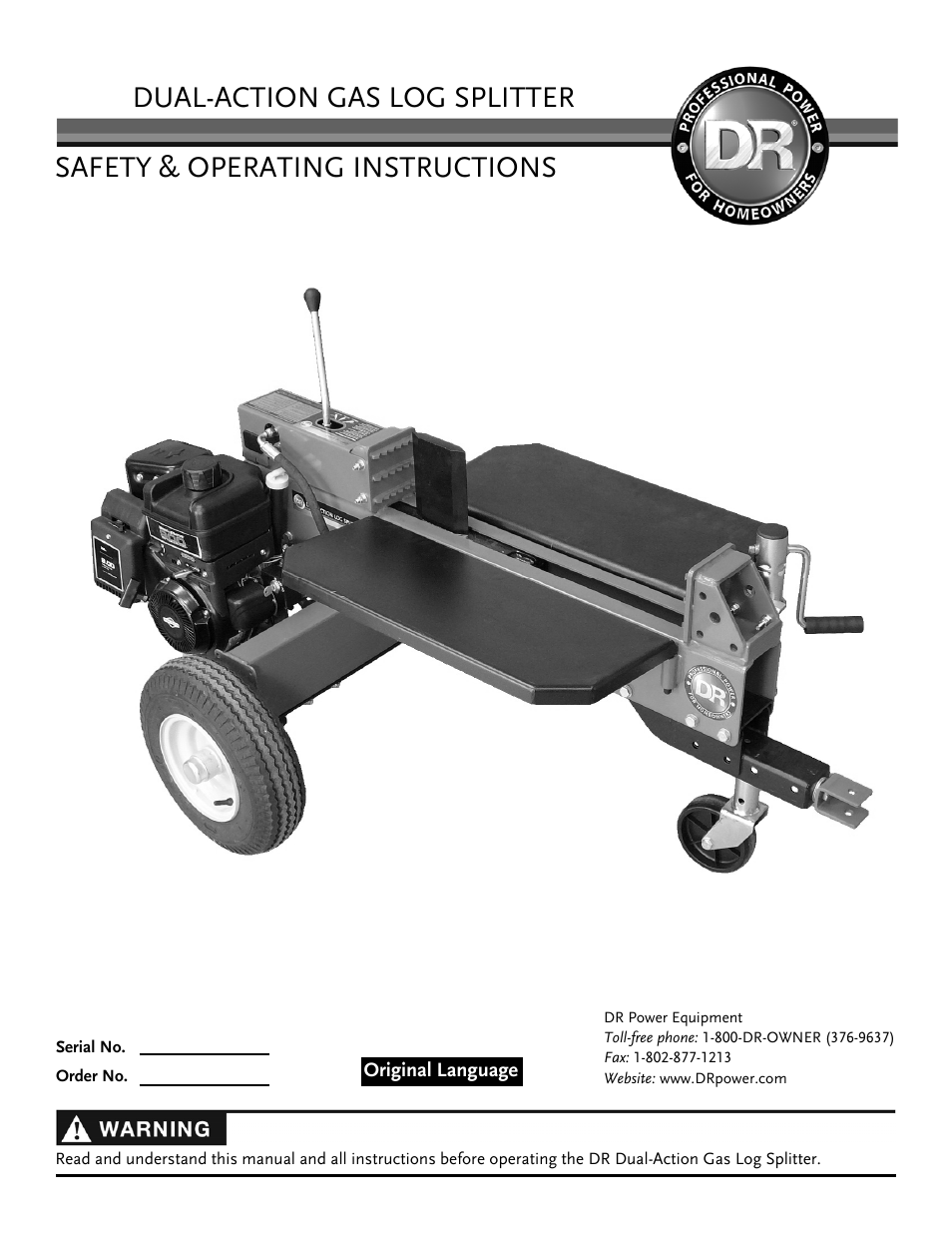 DR Power Dual Action 15-Ton Gas (Aug 2011 - Present) User Manual | 40 pages