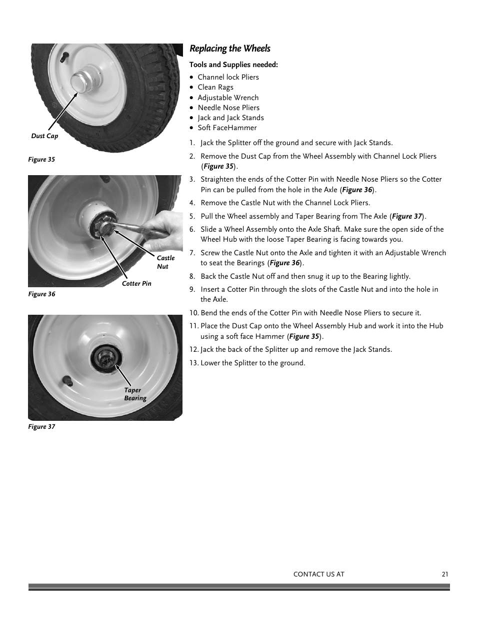 Replacing the wheels | DR Power Dual Action 15-Ton Gas (Aug 2011 - Present) User Manual | Page 21 / 40