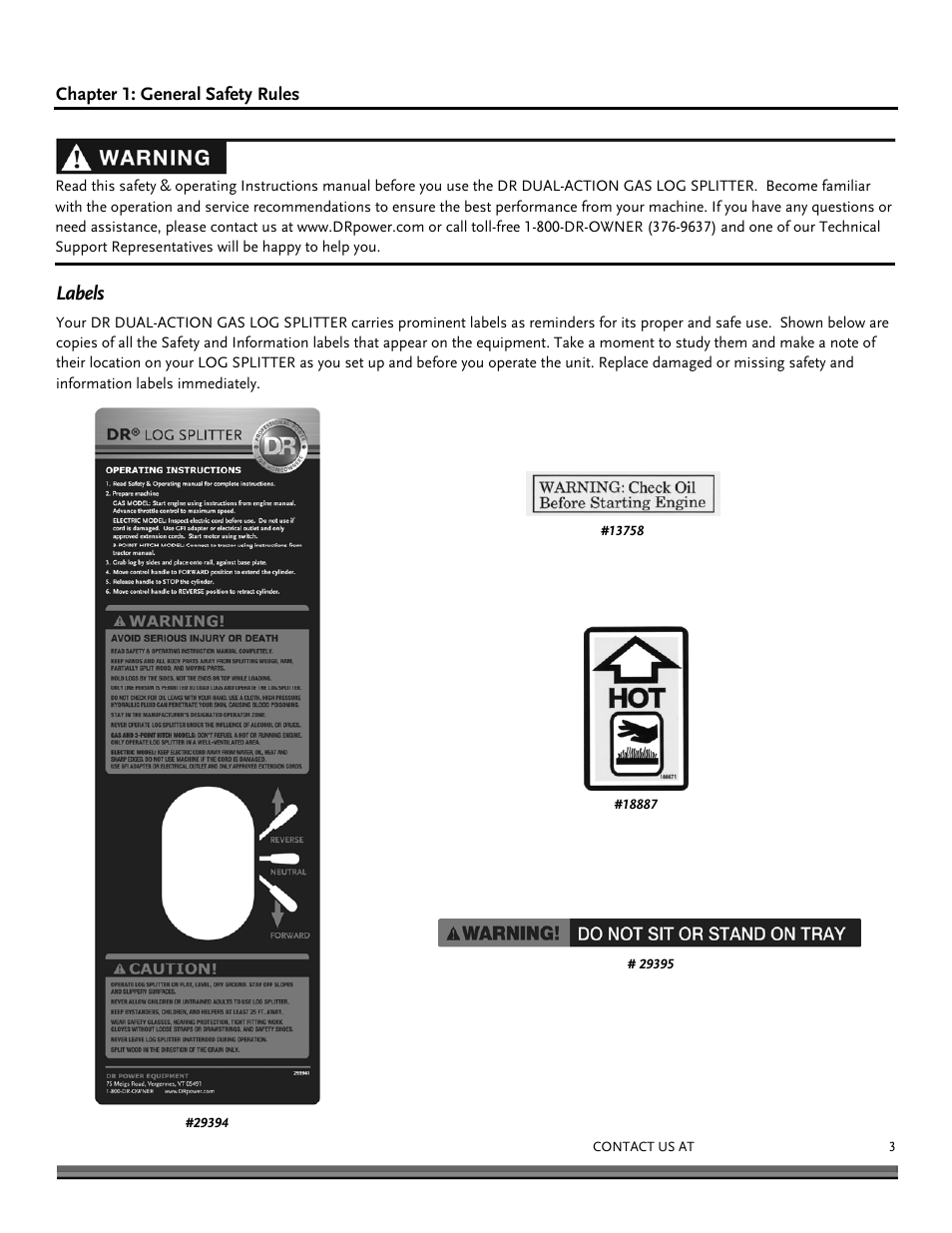 Labels | DR Power Dual Action 15-Ton Gas (Aug 2011 - Present) User Manual | Page 3 / 40