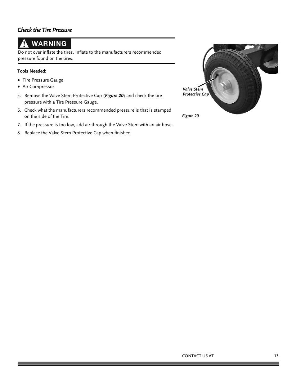 Check the tire pressure | DR Power Dual Action 10-Ton Electric (Aug 2011 - Present) User Manual | Page 13 / 36