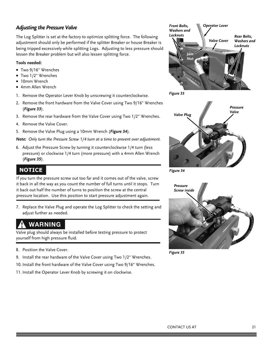 Adjusting the pressure valve | DR Power Dual Action 10-Ton Electric (Aug 2011 - Present) User Manual | Page 21 / 36