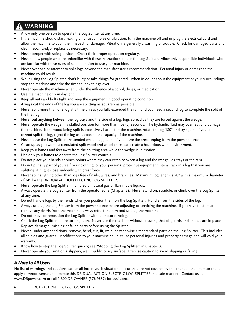 DR Power Dual Action 10-Ton Electric (Aug 2011 - Present) User Manual | Page 6 / 36