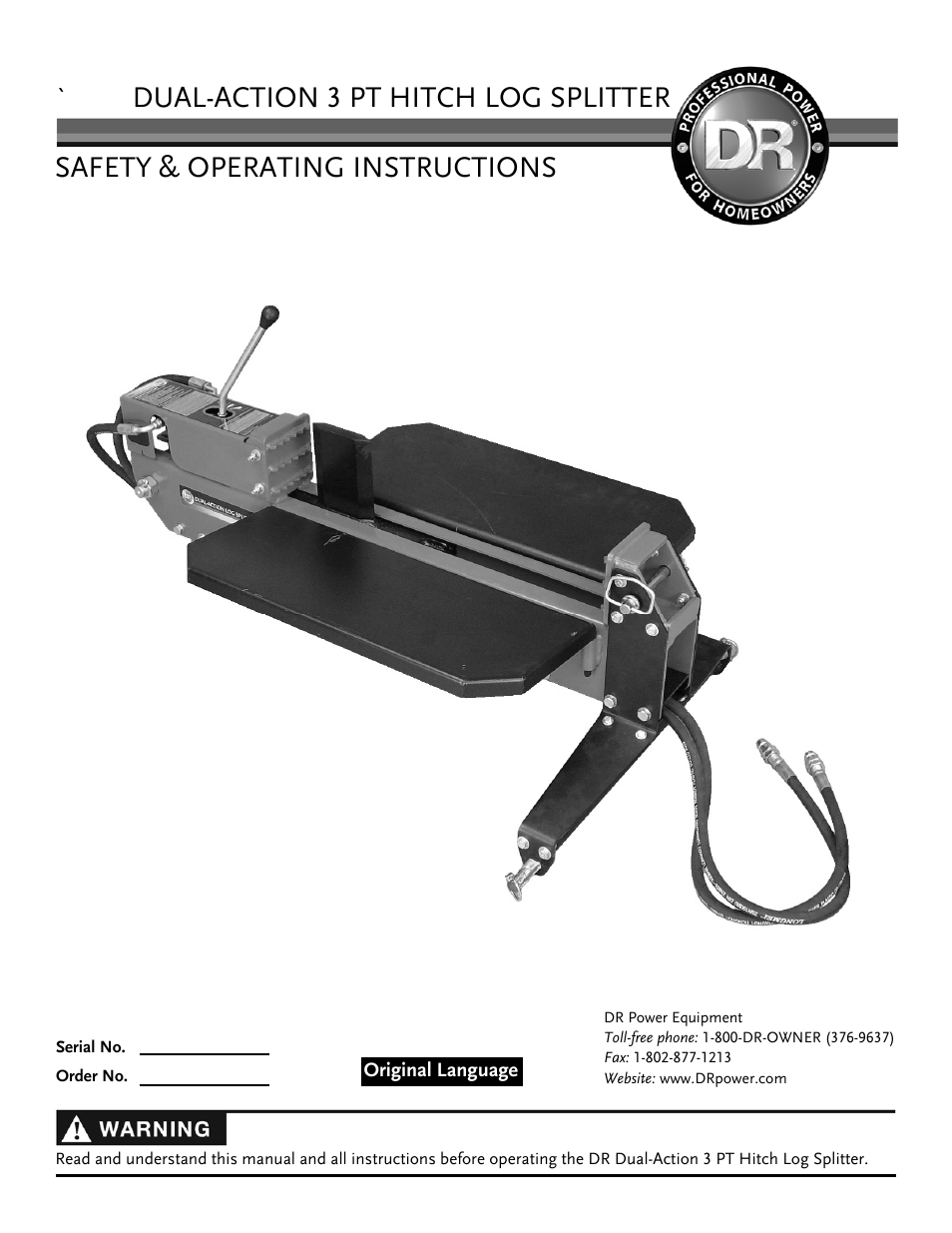 DR Power Dual Action 3 pt. Hitch Model (Aug 2011 - Present) User Manual | 20 pages