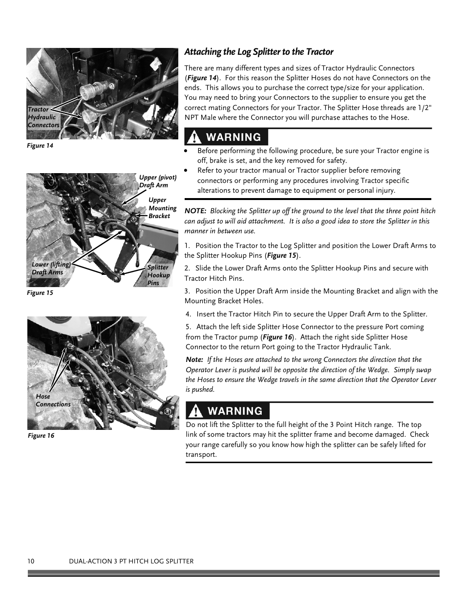 Attaching the log splitter to the tractor | DR Power Dual Action 3 pt. Hitch Model (Aug 2011 - Present) User Manual | Page 10 / 20