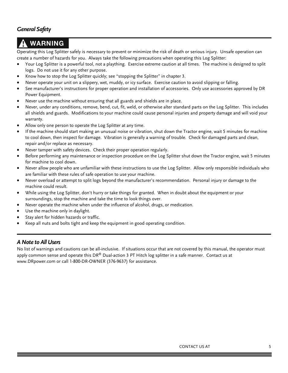 DR Power Dual Action 3 pt. Hitch Model (Aug 2011 - Present) User Manual | Page 5 / 20