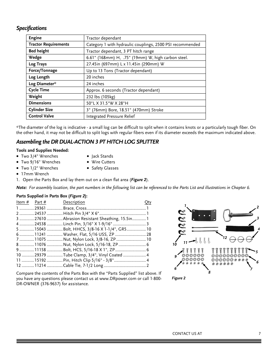 Specifications | DR Power Dual Action 3 pt. Hitch Model (Aug 2011 - Present) User Manual | Page 7 / 20